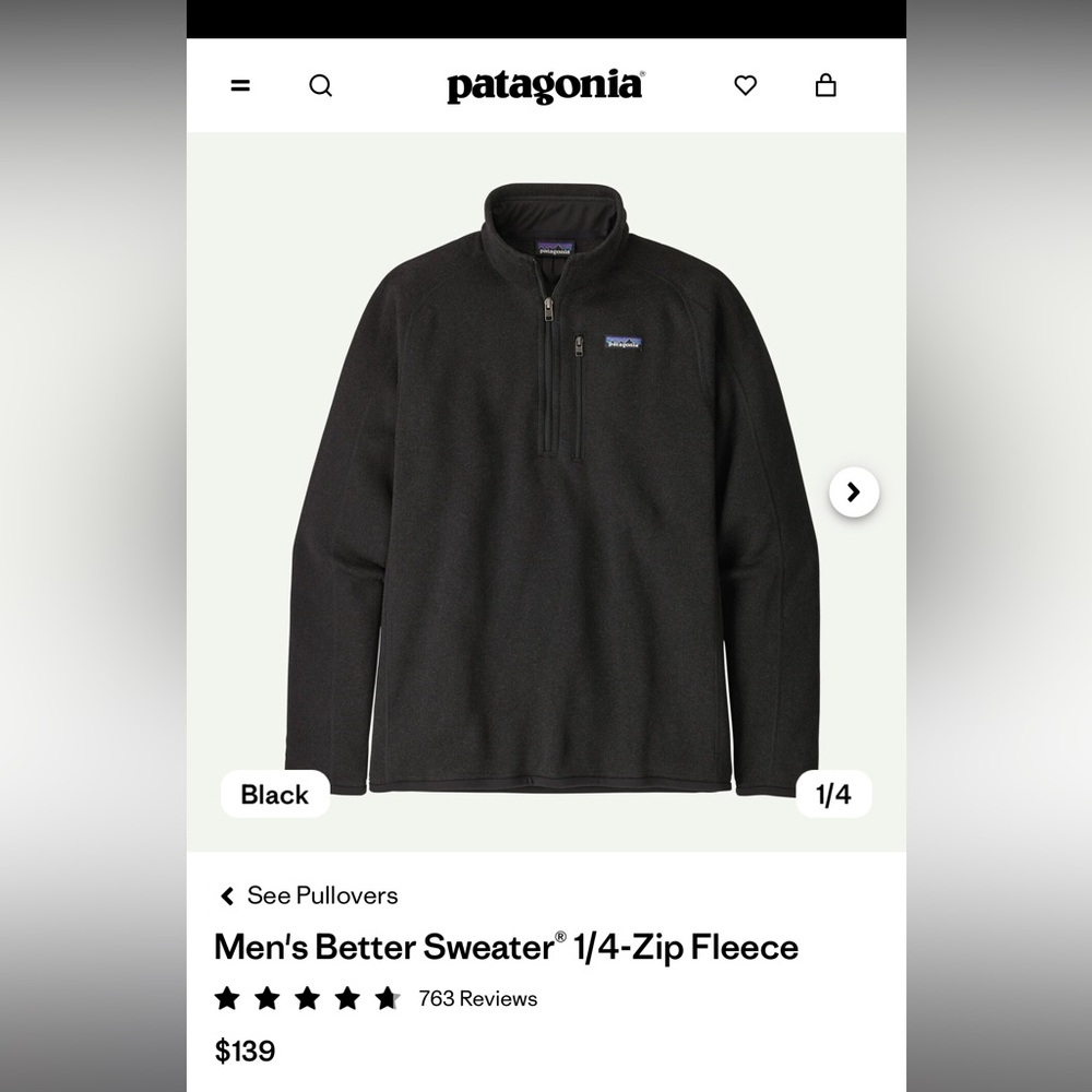 Patagonia Men's Black 1/4-Zip Fleece Pullover